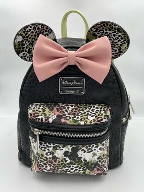Loungefly Disney Minnie Mouse Leopard Mini Backpack Bow Ears Bag Cute Vacation
